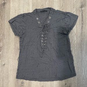 Distressed lace up tee